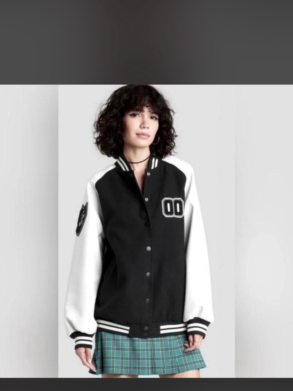 wild fable Black and White Varsity Bomber Jacket